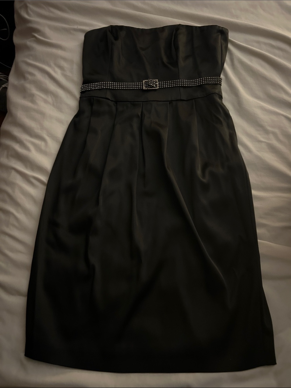 Anne Klein Black Strapless Cocktail Dress with Rhinestone Belt